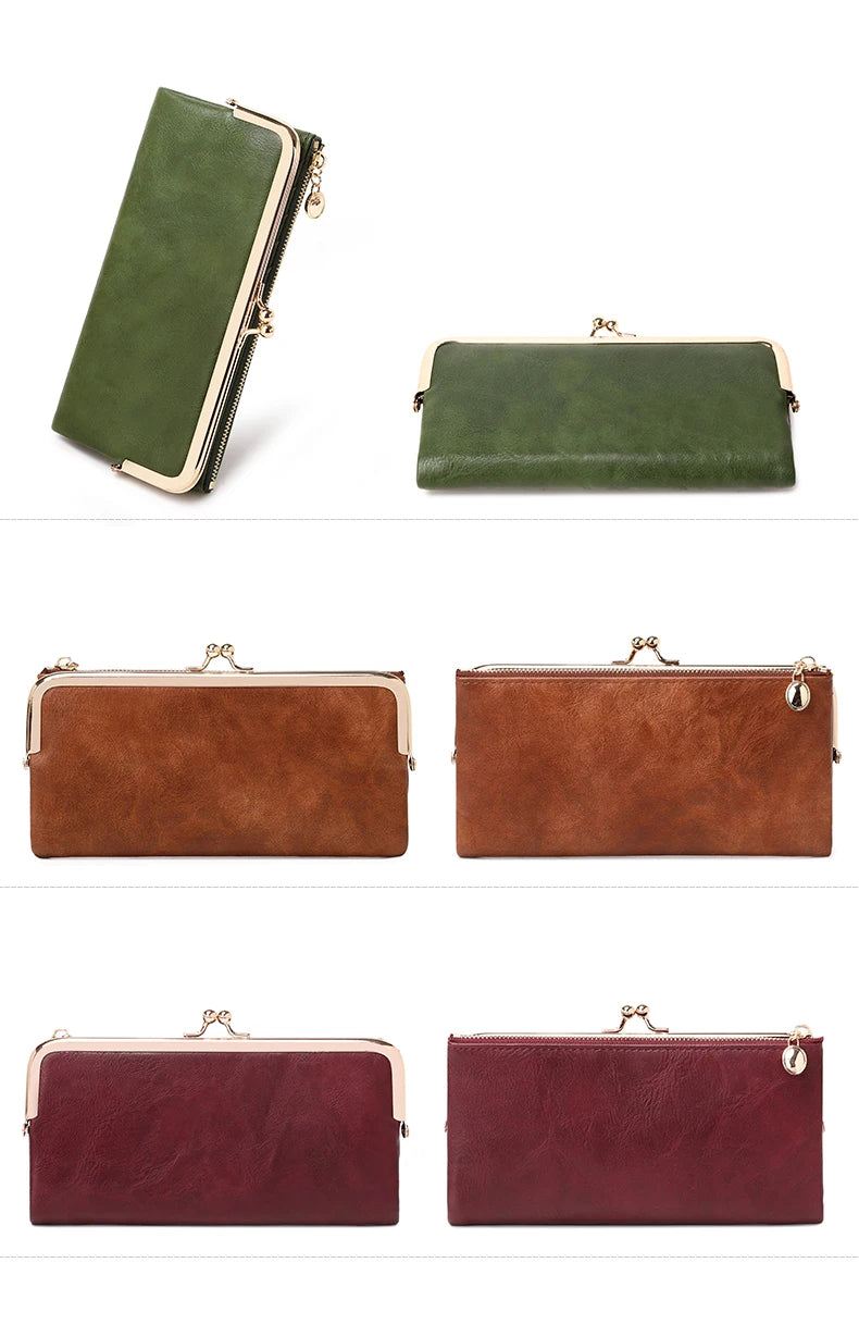 Solid Color Multi Functional Long Wallet, Vintage Clutch Coin Purse, Women's Card Holder Zipper Wallet