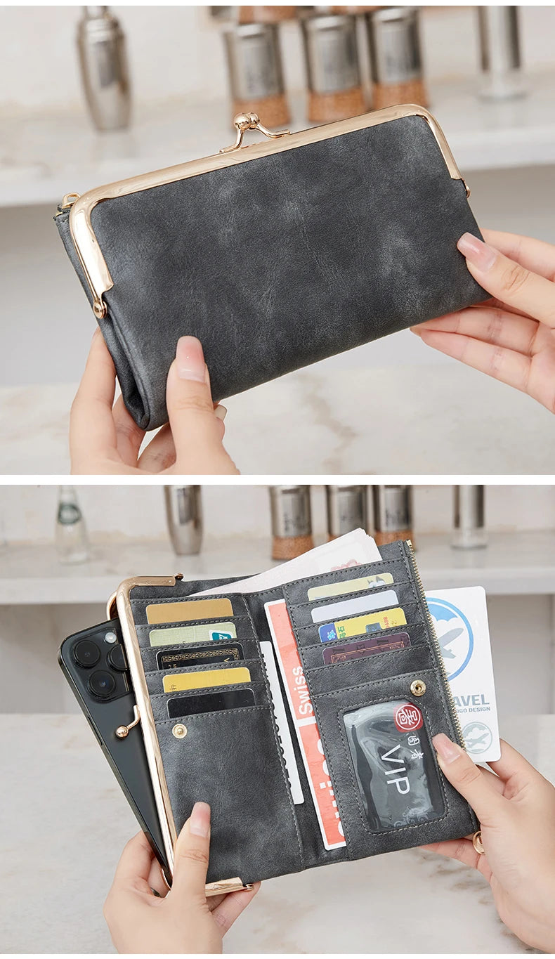 Solid Color Multi Functional Long Wallet, Vintage Clutch Coin Purse, Women's Card Holder Zipper Wallet