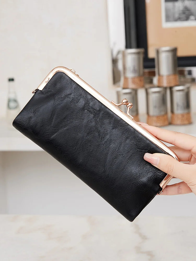Solid Color Multi Functional Long Wallet, Vintage Clutch Coin Purse, Women's Card Holder Zipper Wallet
