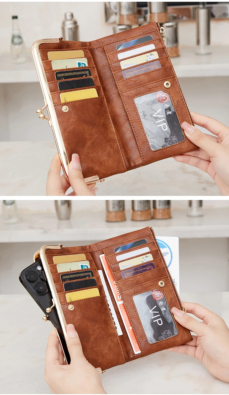 Solid Color Multi Functional Long Wallet, Vintage Clutch Coin Purse, Women's Card Holder Zipper Wallet