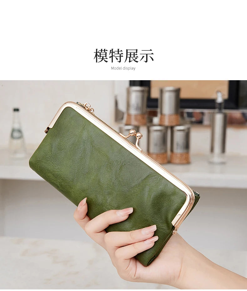 Solid Color Multi Functional Long Wallet, Vintage Clutch Coin Purse, Women's Card Holder Zipper Wallet