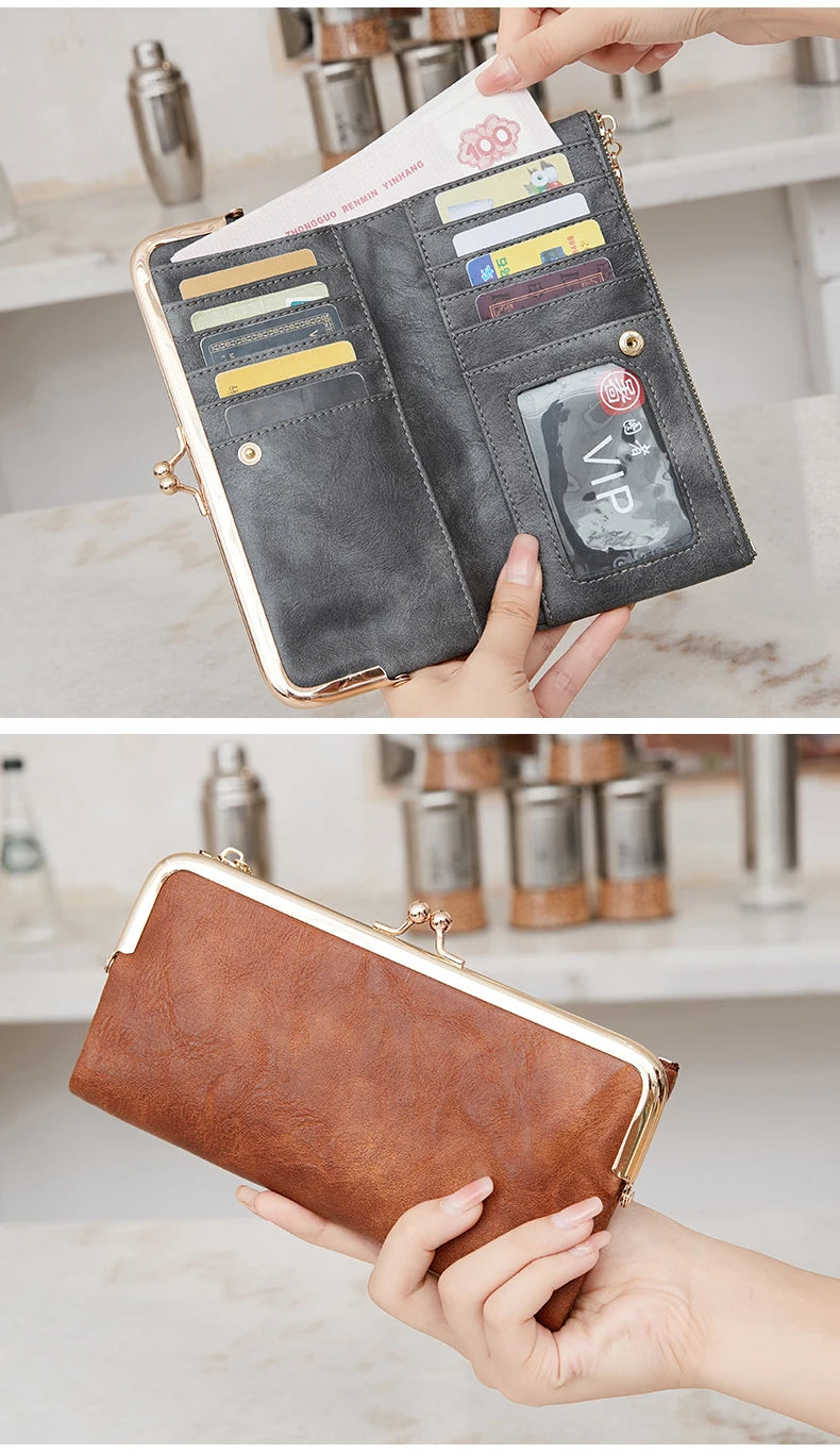 Solid Color Multi Functional Long Wallet, Vintage Clutch Coin Purse, Women's Card Holder Zipper Wallet