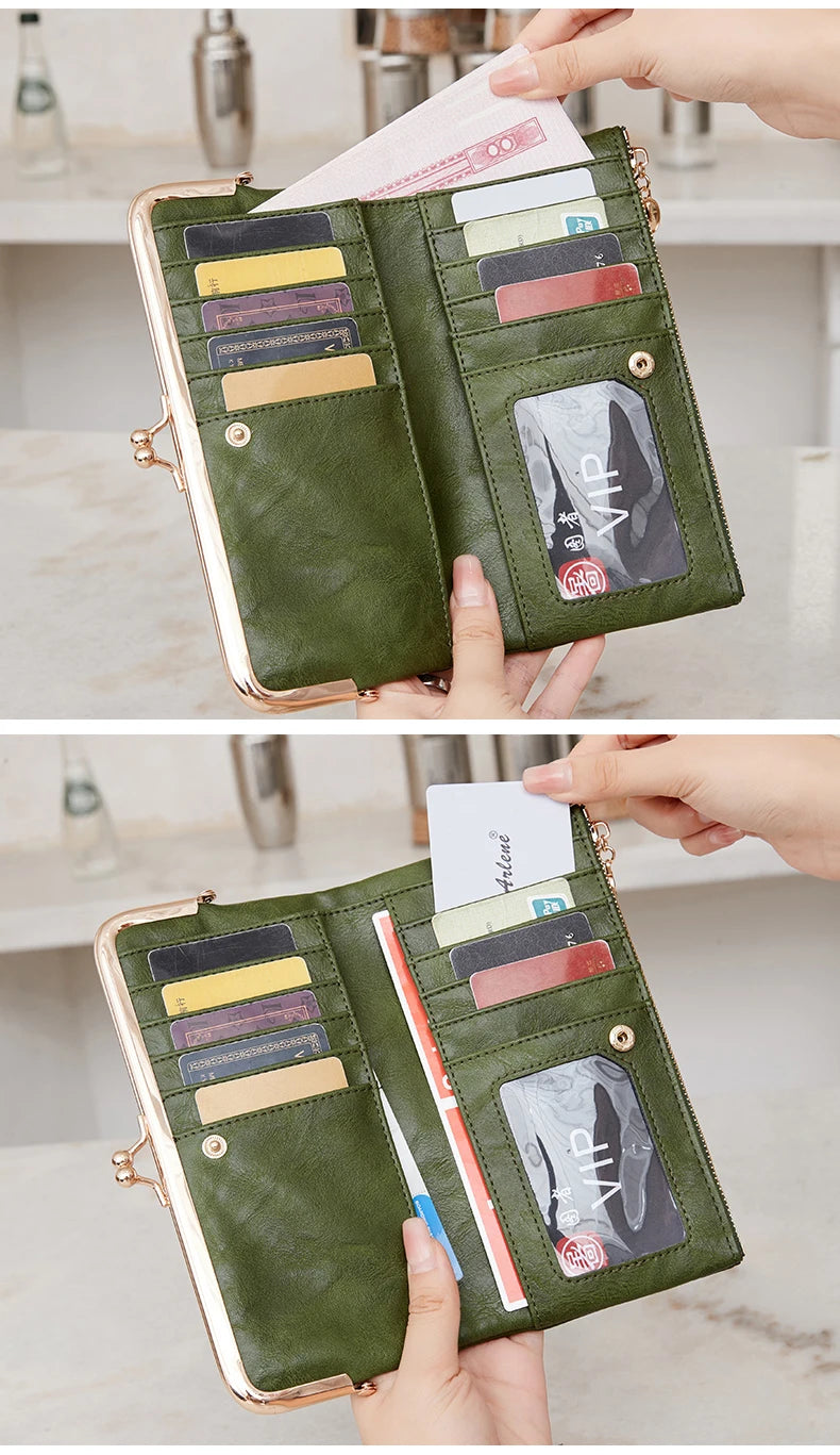 Solid Color Multi Functional Long Wallet, Vintage Clutch Coin Purse, Women's Card Holder Zipper Wallet