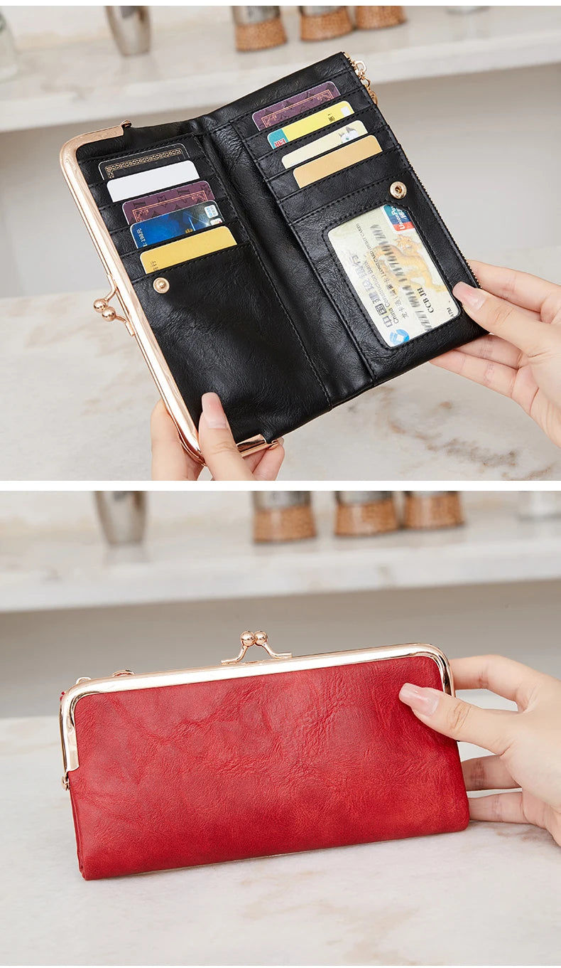Solid Color Multi Functional Long Wallet, Vintage Clutch Coin Purse, Women's Card Holder Zipper Wallet