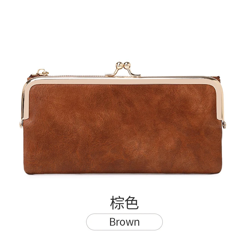 Solid Color Multi Functional Long Wallet, Vintage Clutch Coin Purse, Women's Card Holder Zipper Wallet