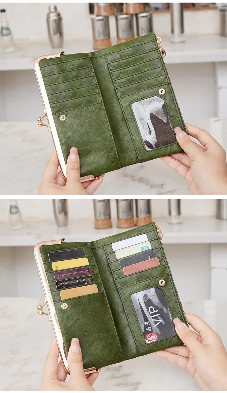 Solid Color Multi Functional Long Wallet, Vintage Clutch Coin Purse, Women's Card Holder Zipper Wallet