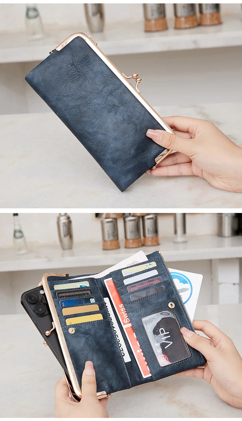 Solid Color Multi Functional Long Wallet, Vintage Clutch Coin Purse, Women's Card Holder Zipper Wallet