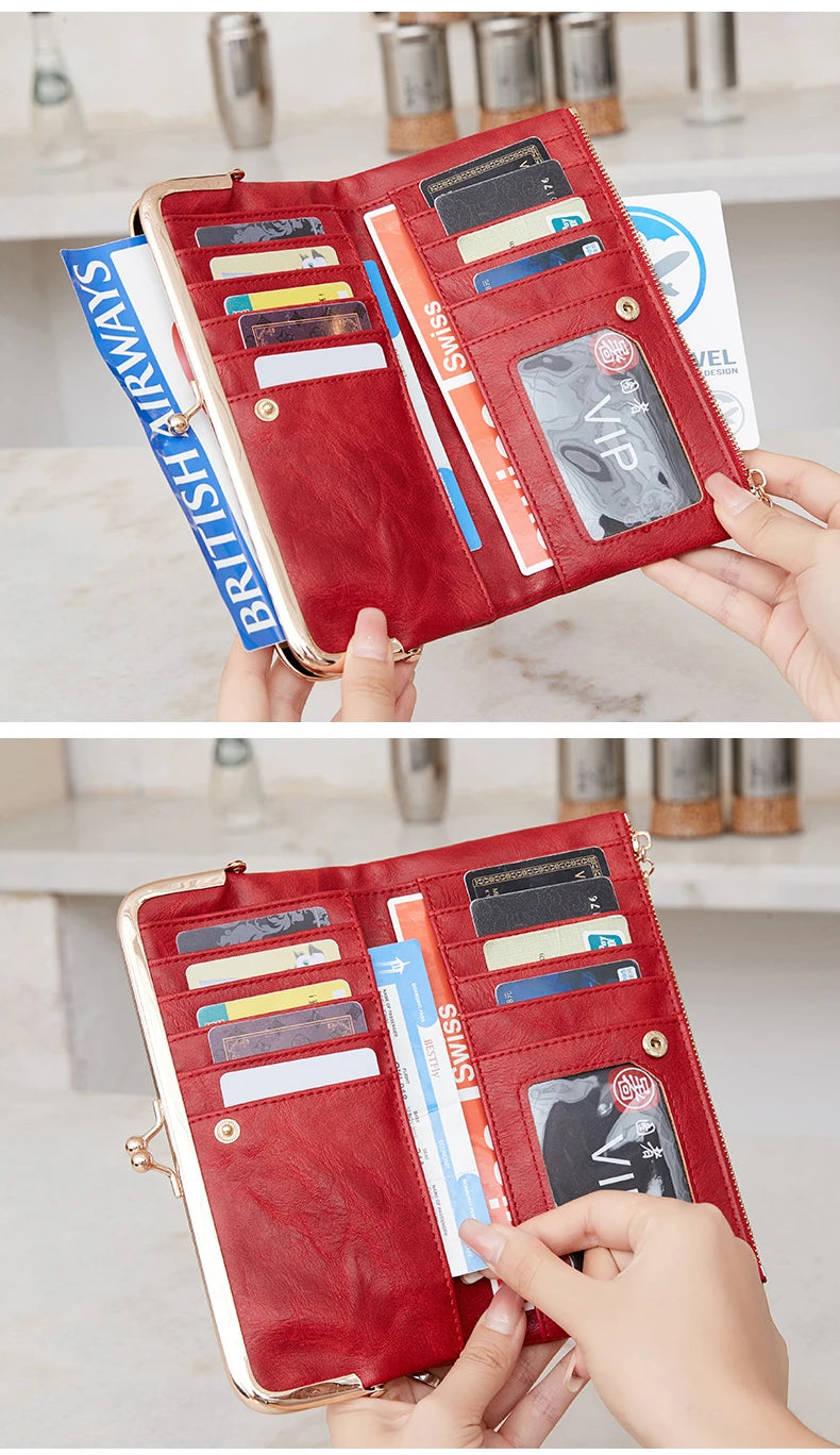 Solid Color Multi Functional Long Wallet, Vintage Clutch Coin Purse, Women's Card Holder Zipper Wallet