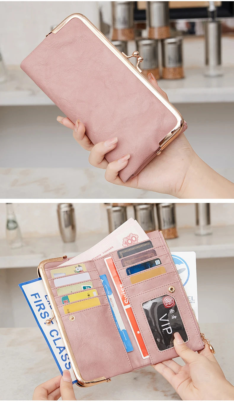 Solid Color Multi Functional Long Wallet, Vintage Clutch Coin Purse, Women's Card Holder Zipper Wallet