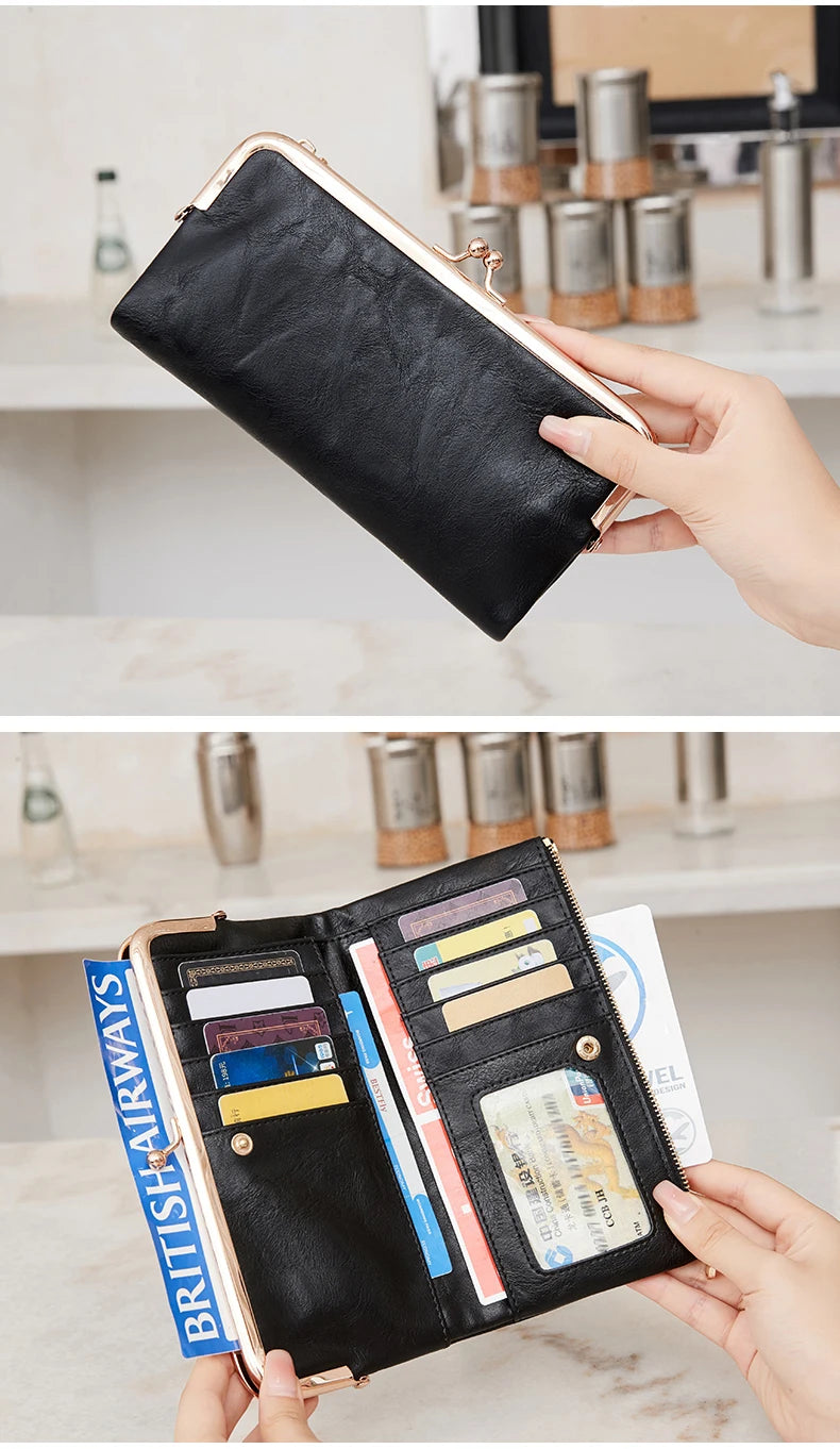 Solid Color Multi Functional Long Wallet, Vintage Clutch Coin Purse, Women's Card Holder Zipper Wallet