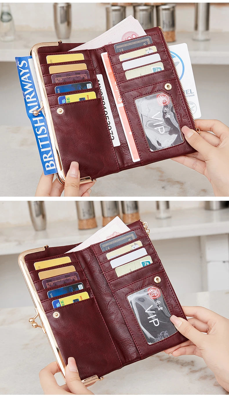 Solid Color Multi Functional Long Wallet, Vintage Clutch Coin Purse, Women's Card Holder Zipper Wallet